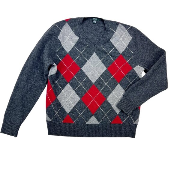 J. Crew Argyle Preppy 100% Lambswool Long Sleeve Sweater Size L - Picture 1 of 7